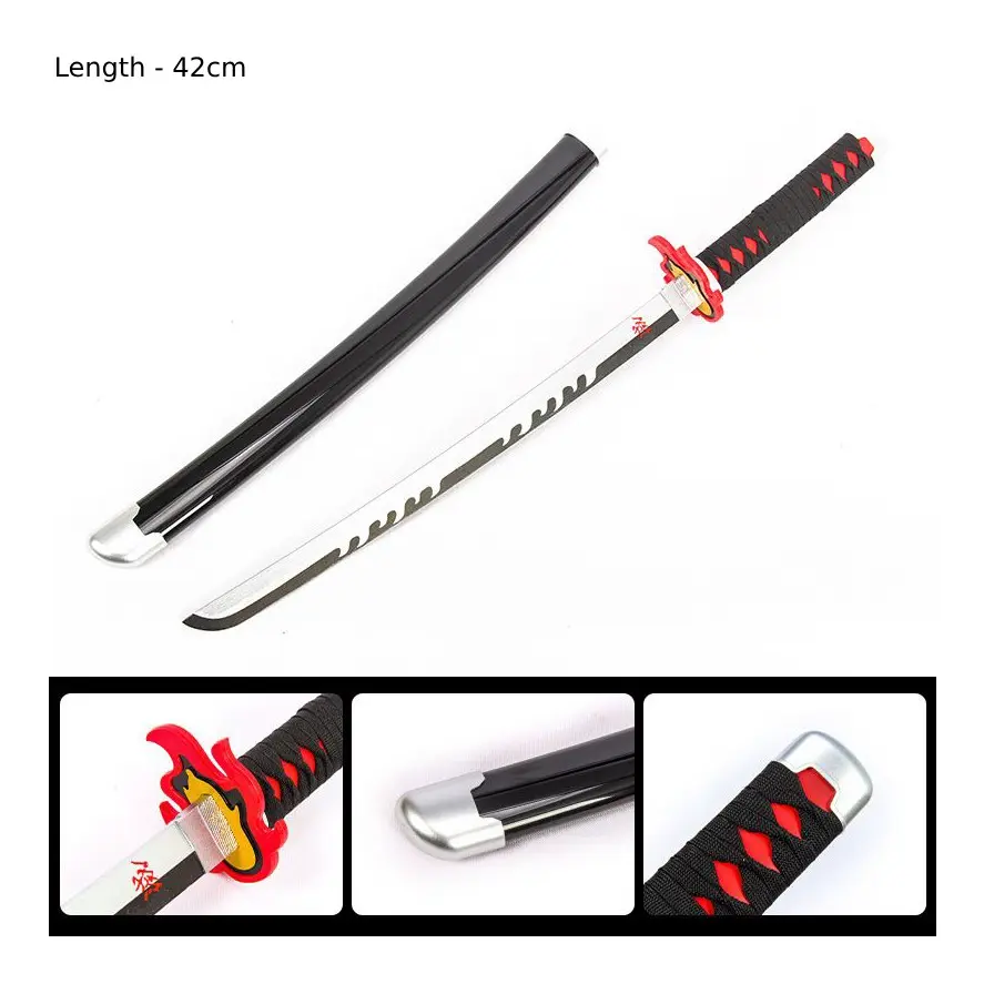 Tanjiro Flame Black Wooden Katana 42cm With Stand
