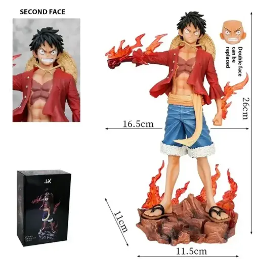 Luffy Flame 26cm Standing Figure Dual Face With Blister And Box