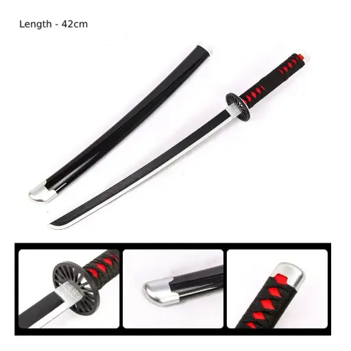 Tanjiro Black Wooden Katana 42cm With Stand